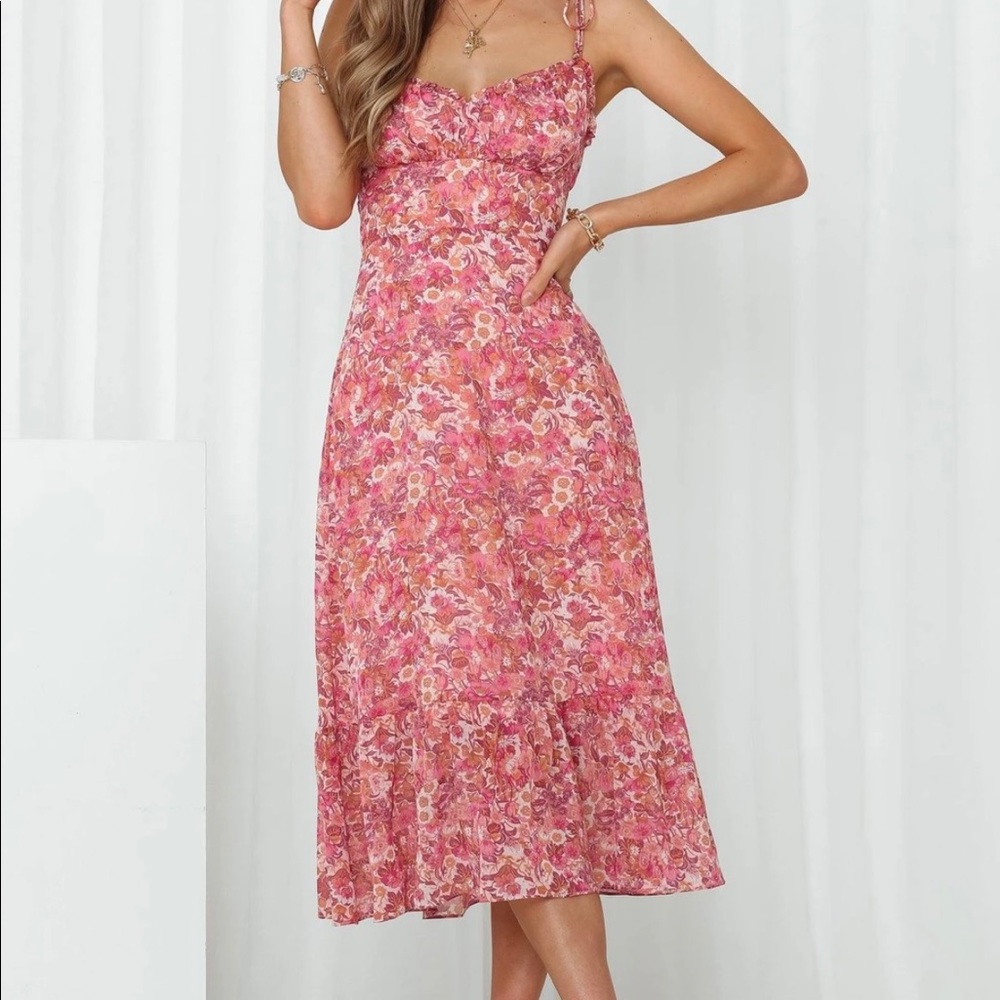 Fortunate One Floral Pink MIDI Dress with shoulder ties